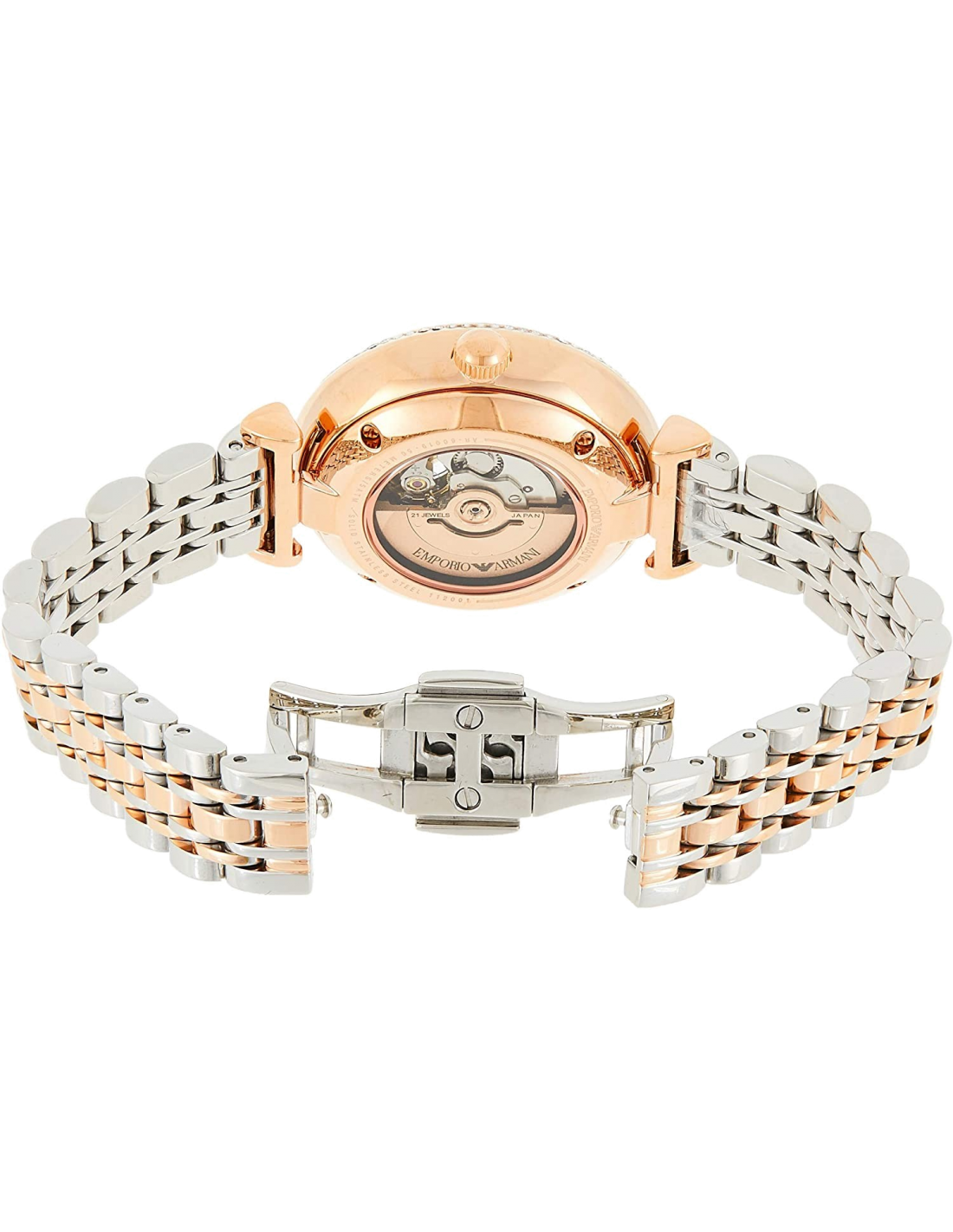 Montre Femme Emporio Armani Gianni T-Bar AR60019 Automatique Cadran Ouvert Or Rose vue 3