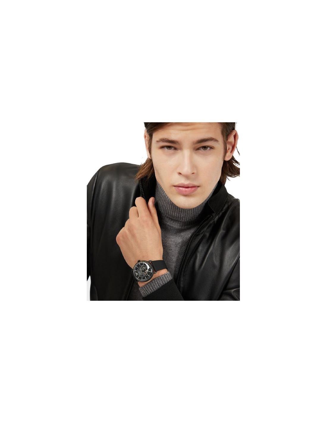 Montre Homme Emporio Armani AR60028 - Cadran Squelette Noir, Bracelet Cuir Noir vue 4