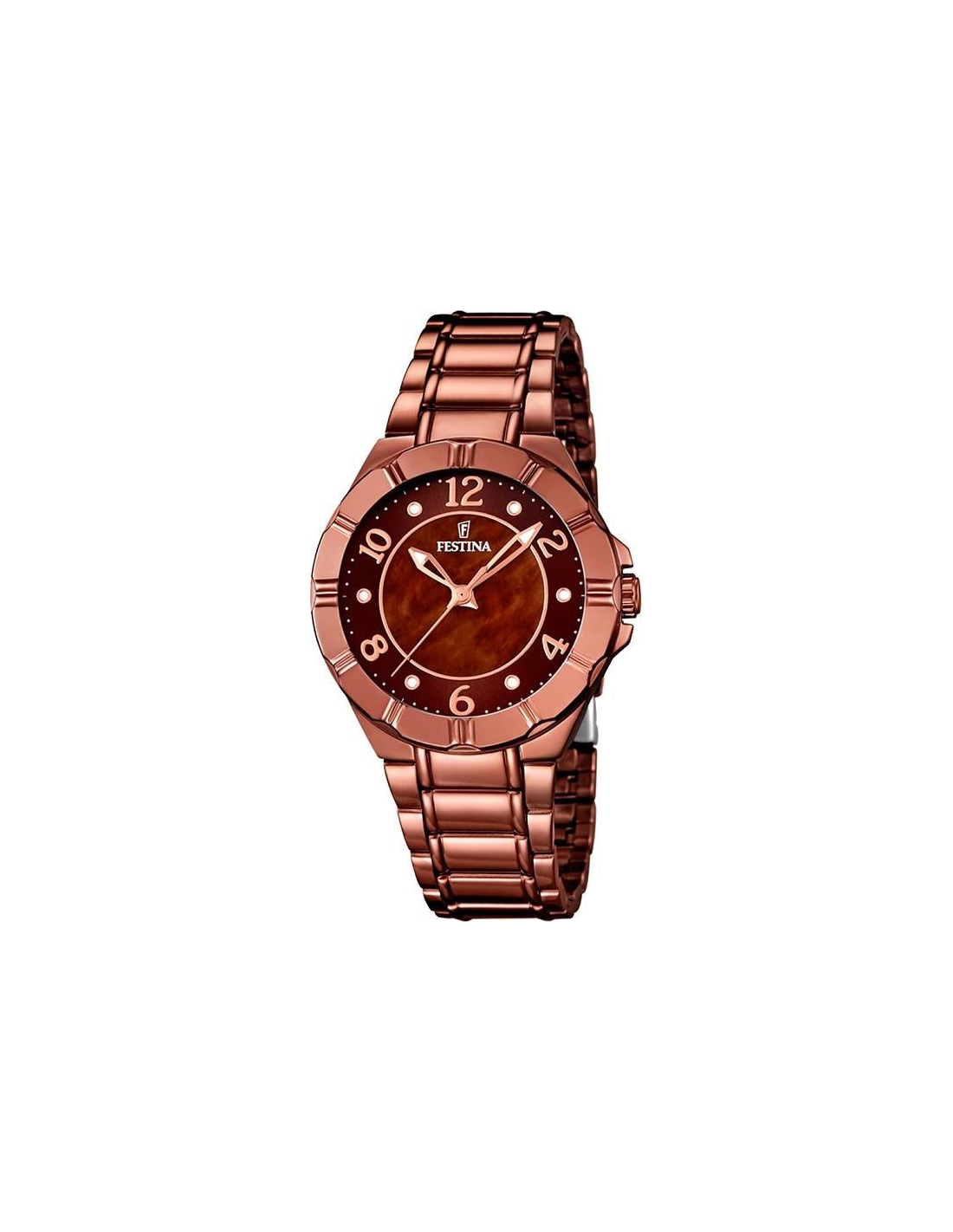 Montre Festina F16729/1 pour Femme - Cadran Marron, Boîtier et Bracelet Acier Or Rose