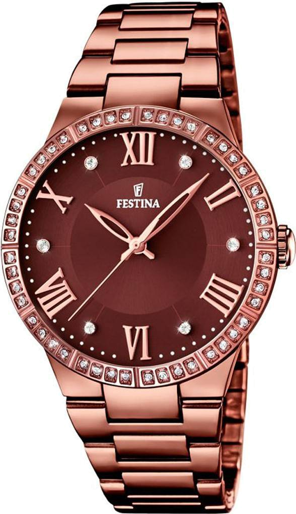 Montre Festina F16801/1 pour Femme - Boîtier Bronze, Cadran Marron Serti de Strass