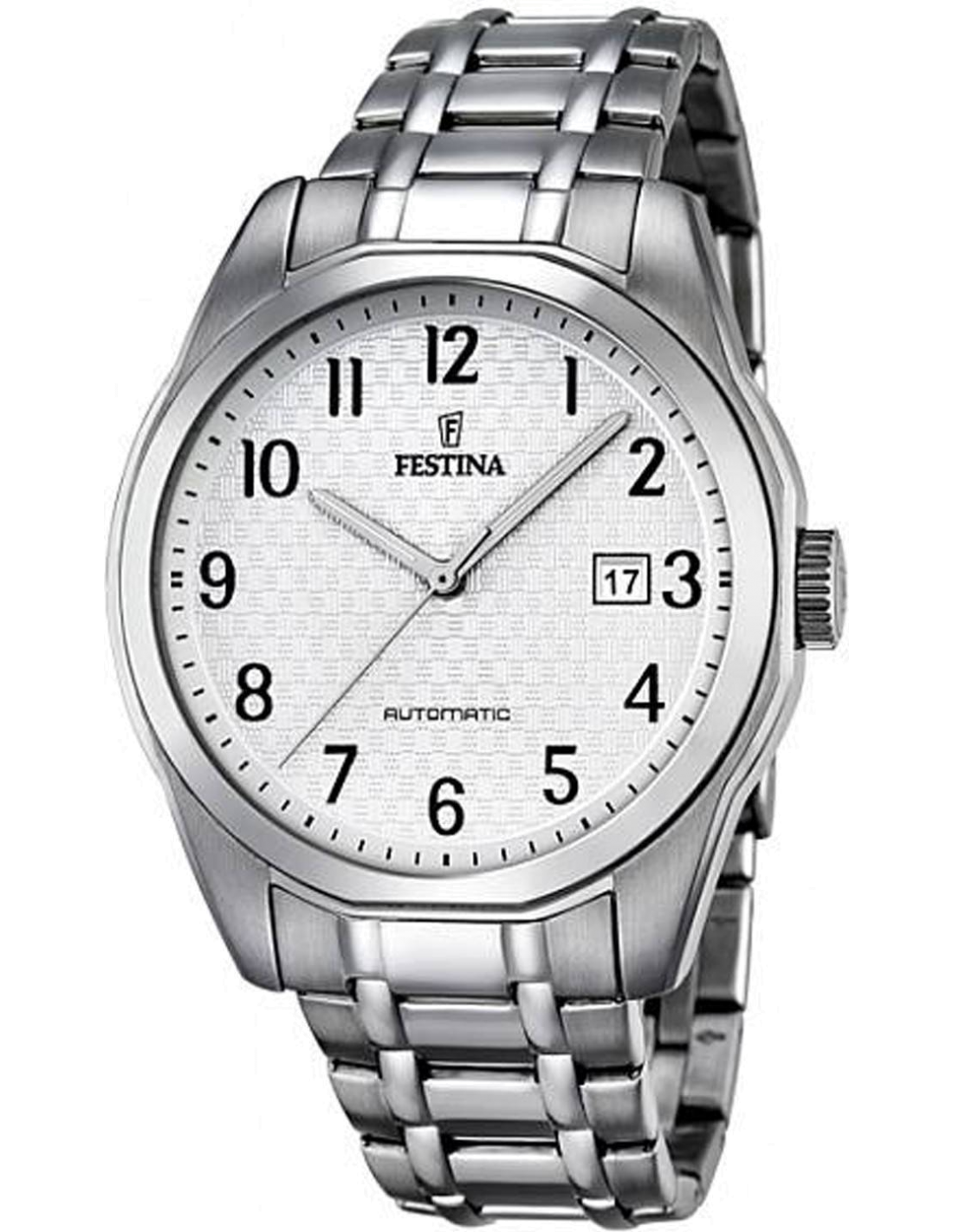 Montre Homme Festina Classic Automatique F16884/1 Cadran Blanc Bracelet Acier