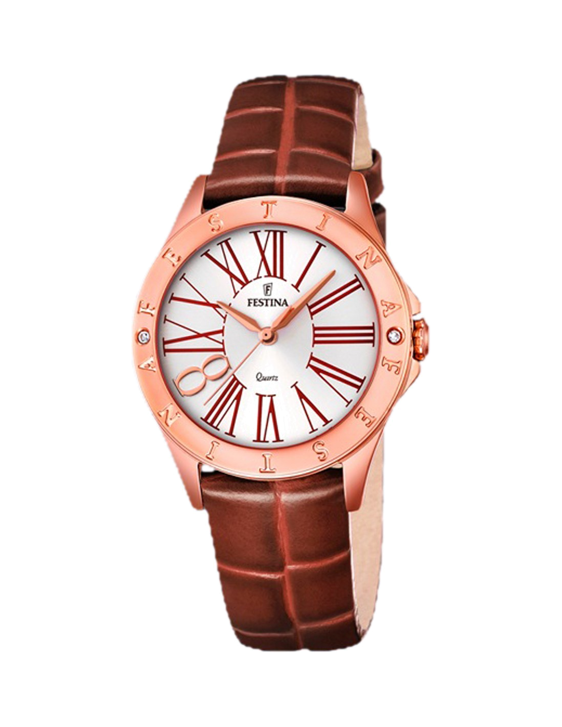 Montre Femme Festina Boyfriend F16930/3 Cadran Blanc Bracelet Cuir Marron