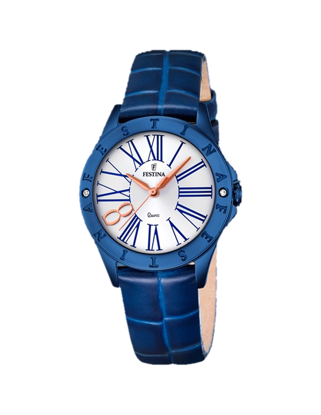 Montre Festina Boyfriend F16931/1 pour Femme - Cadran Blanc, Boîtier et Bracelet Bleu Acier