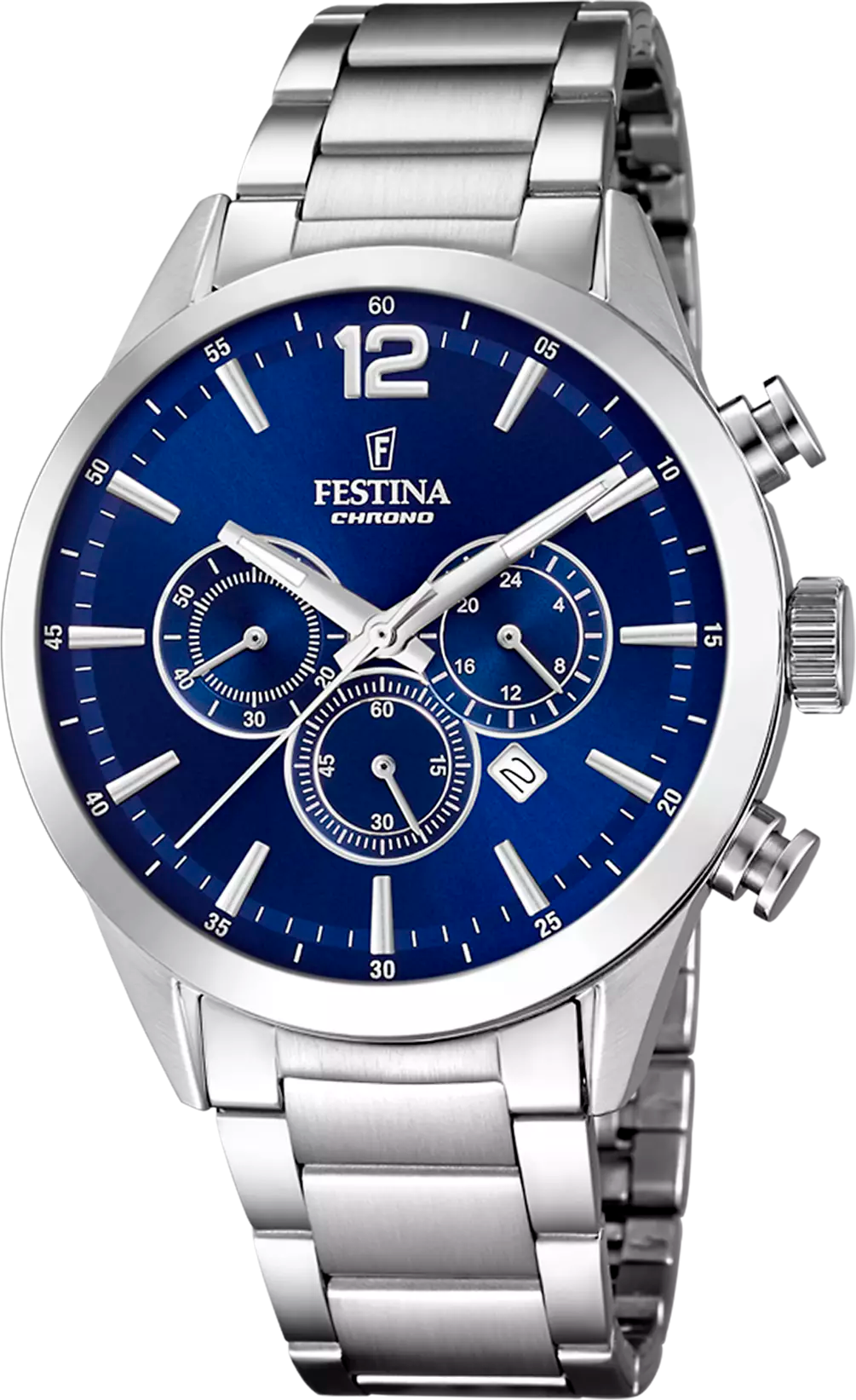 Montre Homme Festina F20343/7 Quartz Acier Inox Argenté Cadran Bleu Multifonctions