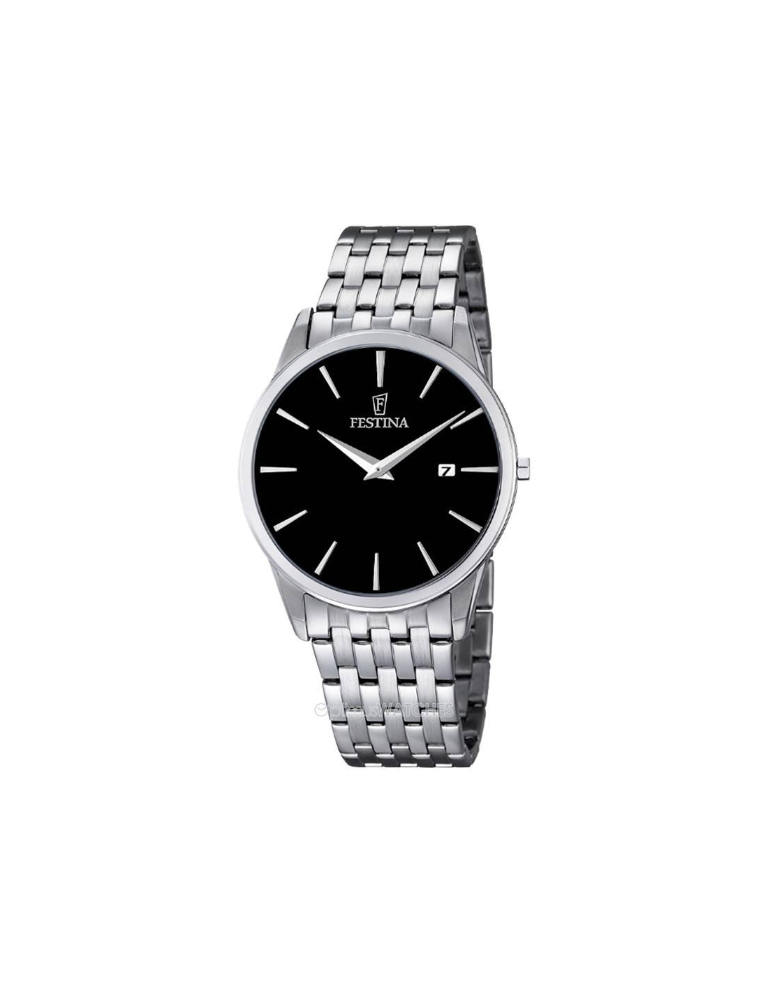 Montre Homme Festina Classic F6833/2 Cadran Noir Bracelet Acier Argenté