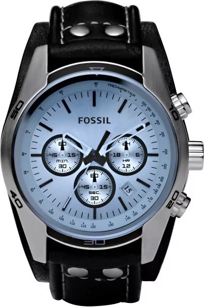Montre Fossil Coachman CH2564 pour Homme - Cadran Bleu, Bracelet Cuir Noir, Boîtier Bicolore