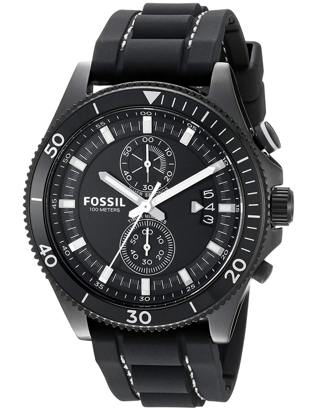 Montre Homme Fossil Wakefield CH3010 Chronomètre Cadran Noir Bracelet Silicone