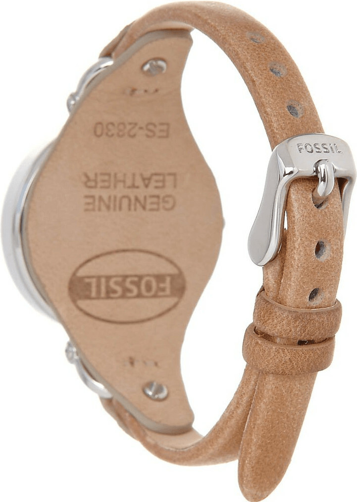 Montre Femme Fossil ES2830, boîtier argent 32mm, bracelet cuir beige vue 3