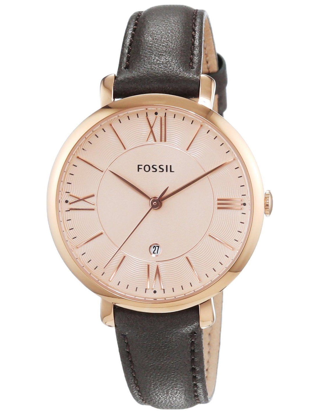 Montre Femme Fossil Jacqueline ES3707 Cadran Or Rose Bracelet Cuir Marron