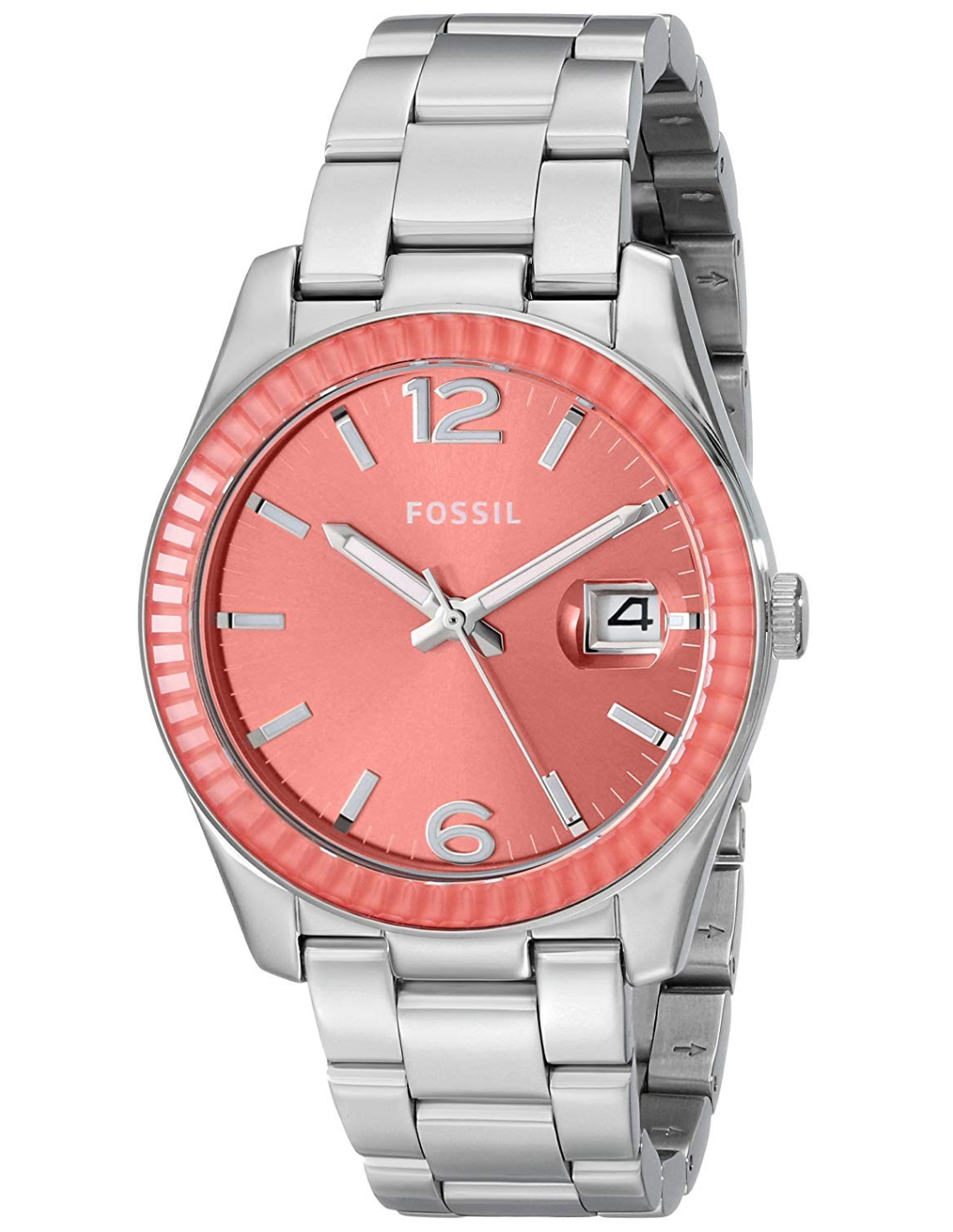 Montre Femme Fossil ES3729 en Acier Rose à Lunette Tournante Crantée