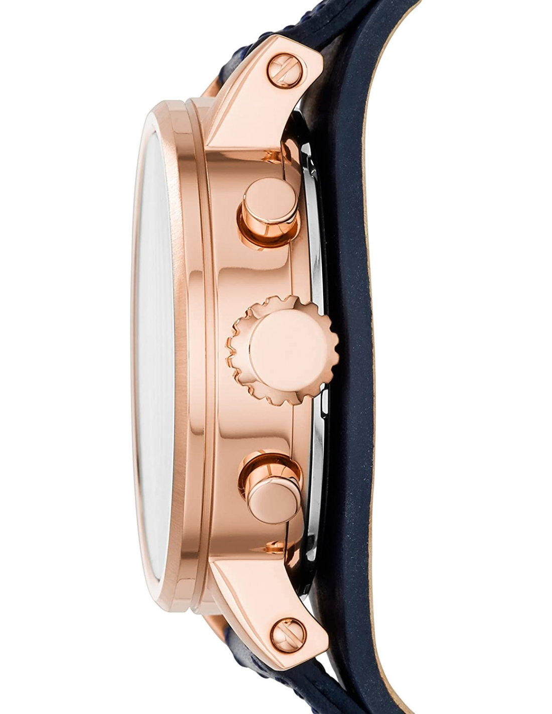 Montre Femme Fossil Original Boyfriend ES3838, boîtier or rose et bracelet cuir bleu vue 2