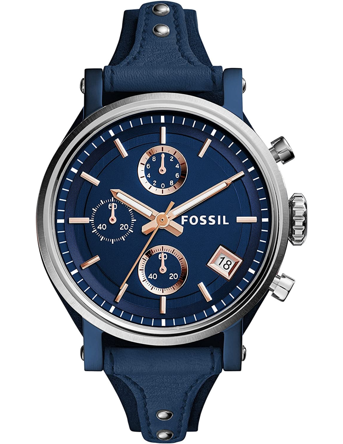 Montre Femme Fossil Original Boyfriend ES4113 - Cadran et Bracelet Cuir Bleu