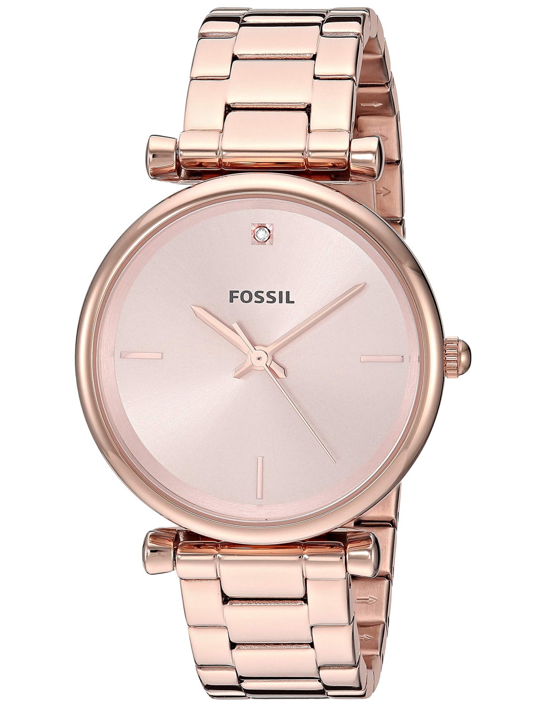 Montre Femme Fossil Carlie ES4441 - Boîtier Or Rose 35mm, Bracelet Cuir, Attaches en T