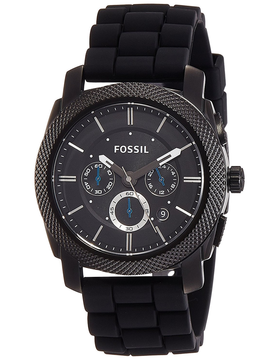 Montre Homme Fossil FS4487 Quartz, Cadran et Bracelet Noir en Silicone