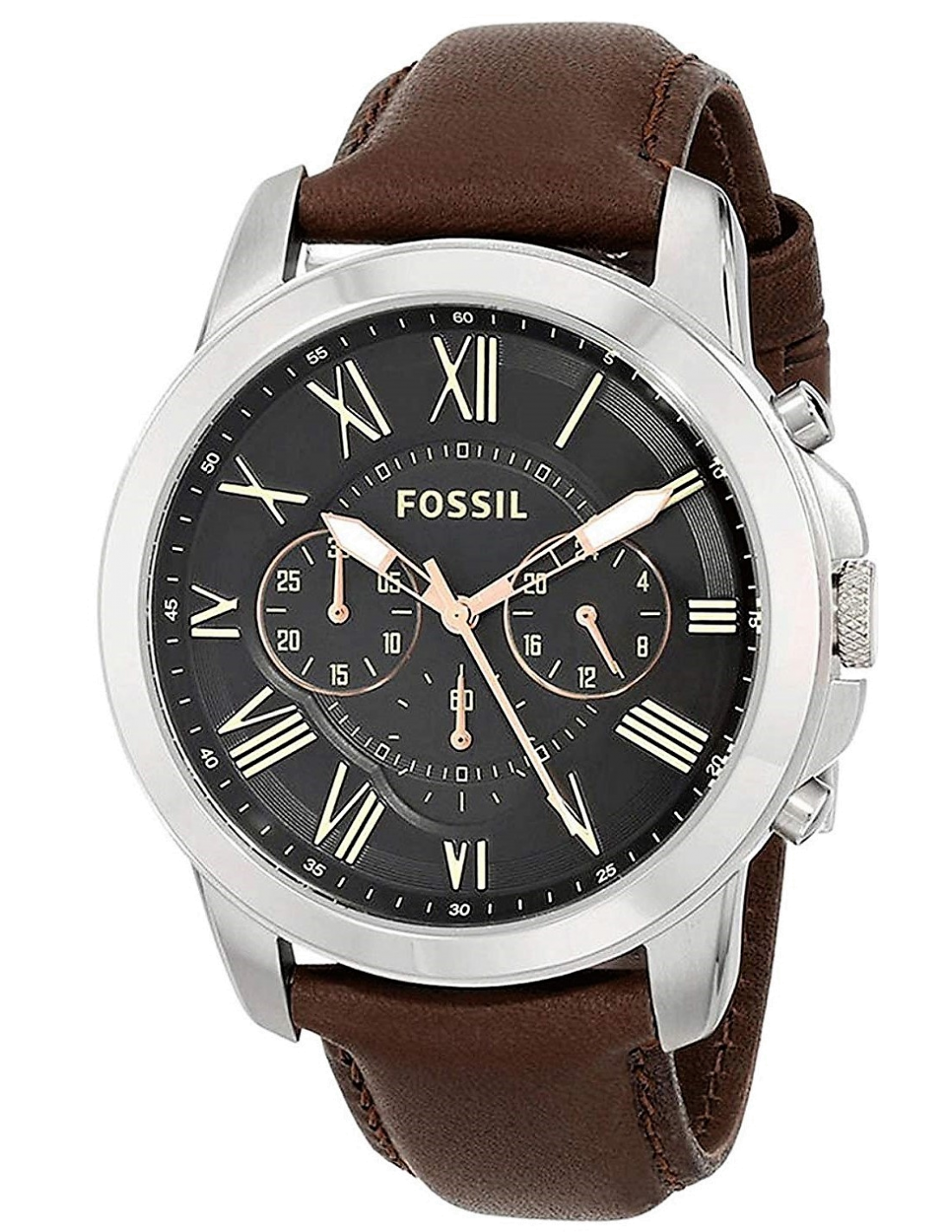 Montre Homme Fossil FS4813 Cadran Noir et Bracelet Cuir Marron