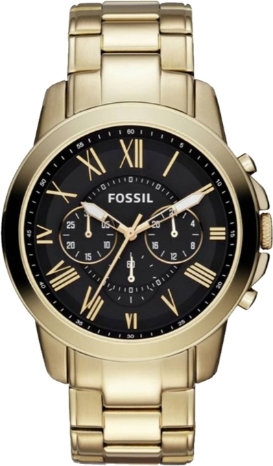 Montre Homme Fossil Grant FS4815 Cadran Noir Bracelet Acier Doré
