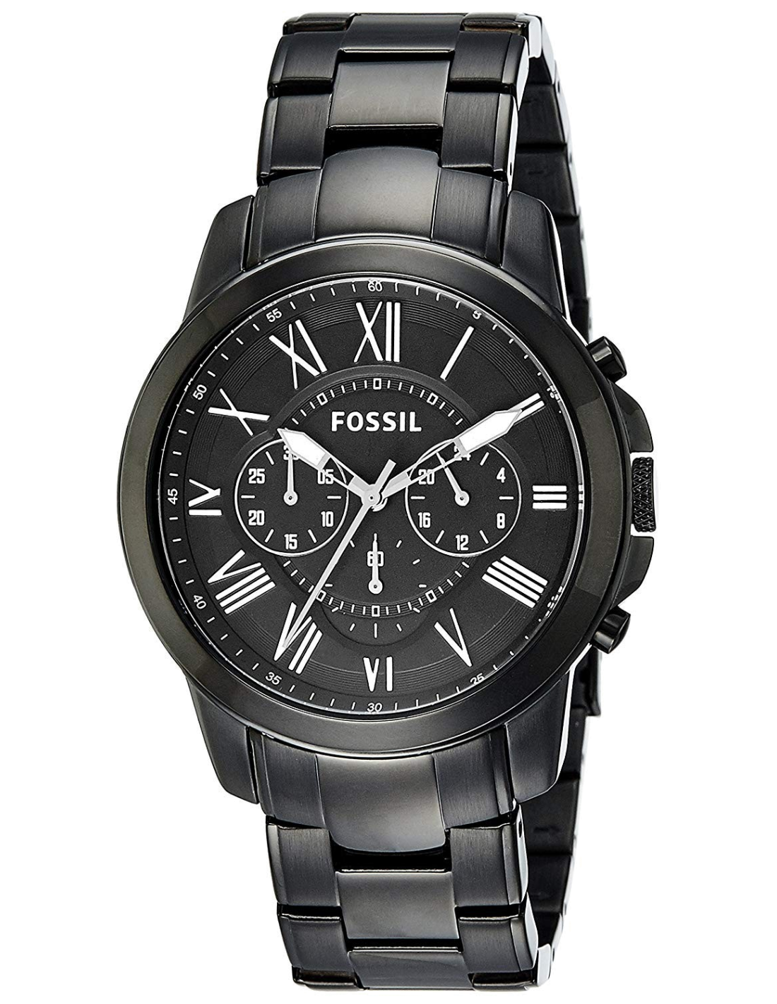 Montre Homme Fossil Grant FS4832 en Acier Noir à Chiffres Romains
