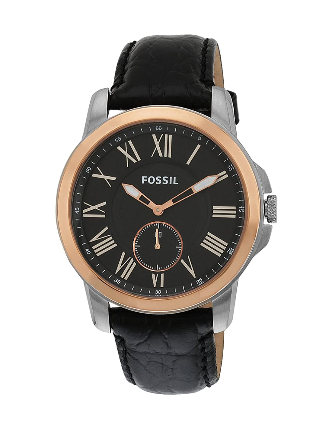 Montre Homme Fossil Grant FS4943, Cadran Noir, Bracelet Cuir Glacé Noir