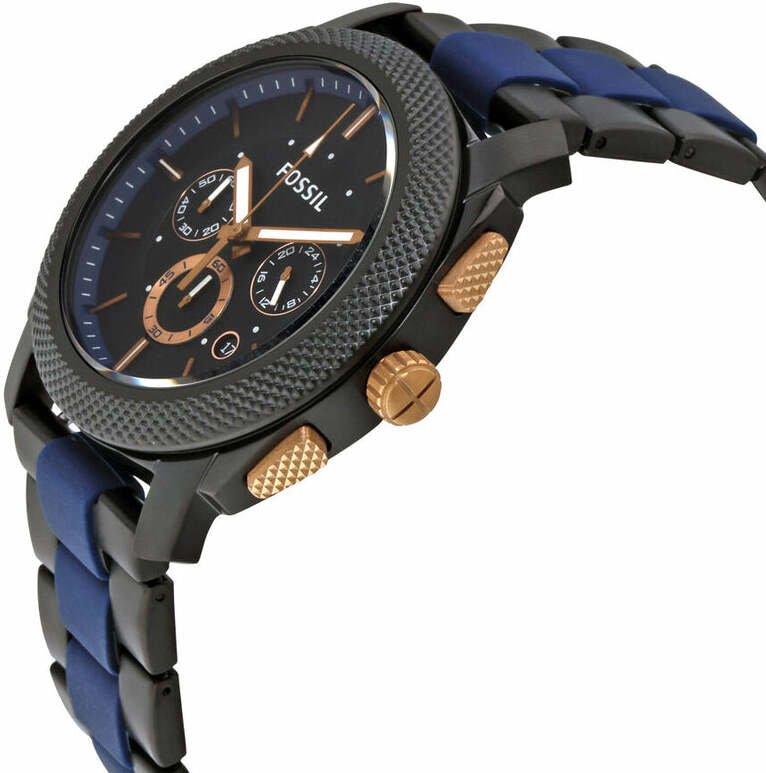 Montre Homme Fossil FS5164 - Cadran Bleu, Bracelet Acier Bicolore Bleu/Noir vue 2