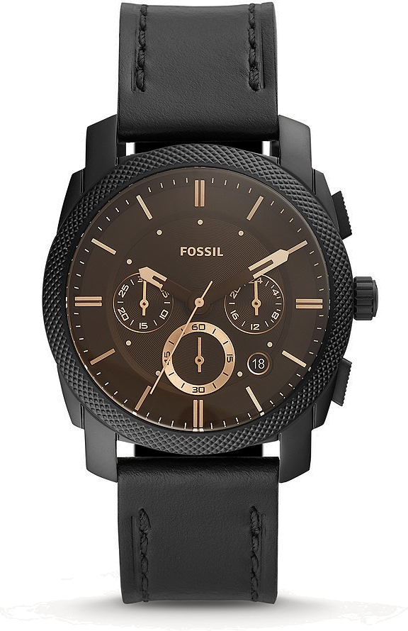 Montre Homme Fossil Machine FS5586 Chronographe Cadran Marron Bracelet Cuir Noir