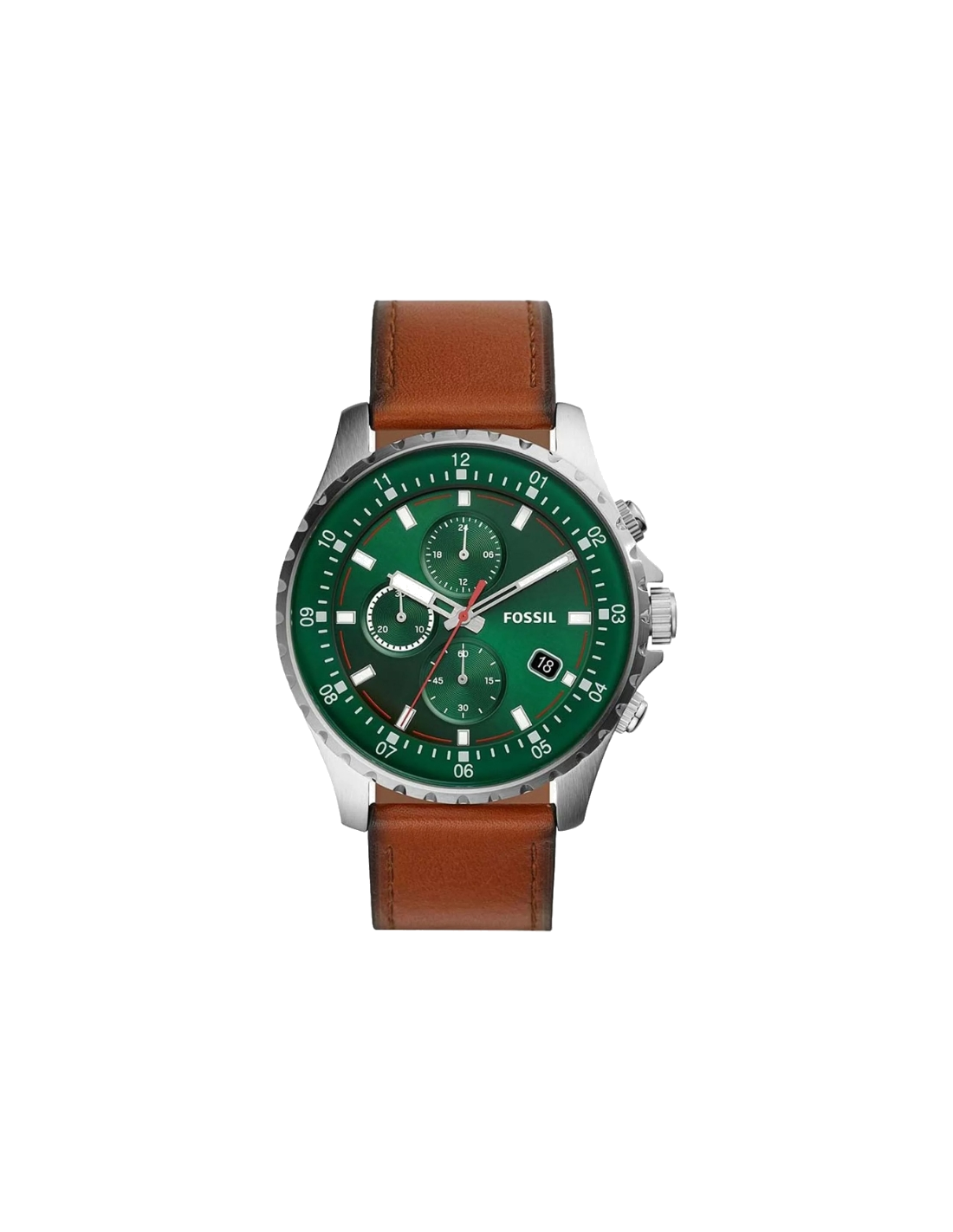 Montre Homme Fossil FS5734 Chronographe Cadran Vert Acier Bracelet Cuir Marron