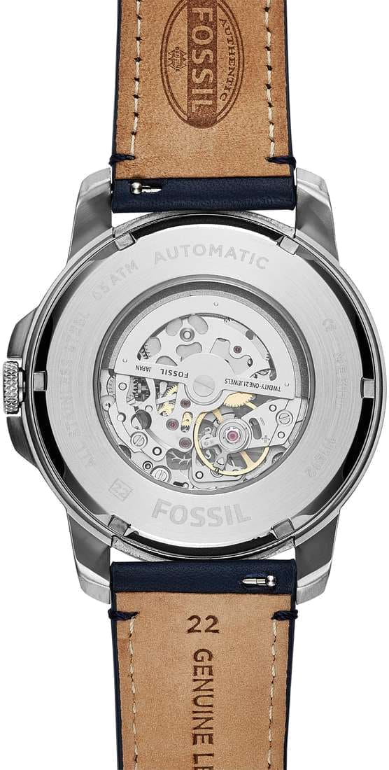 Montre Homme Fossil ME3111 Automatique - Boîtier Acier, Bracelet Cuir Bleu vue 2