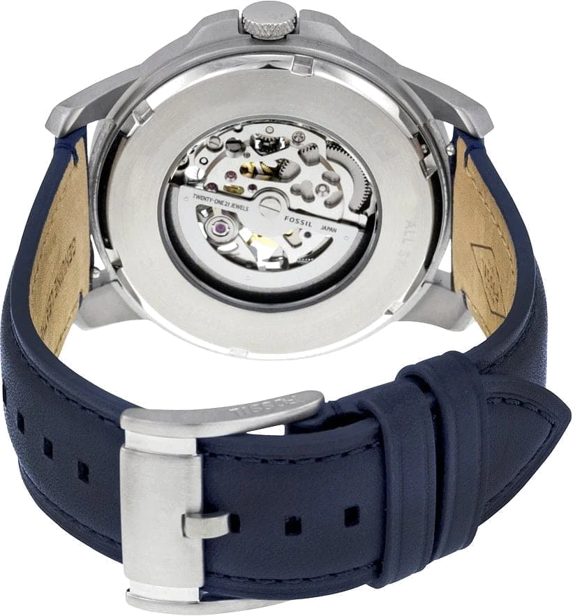 Montre Homme Fossil ME3111 Automatique - Boîtier Acier, Bracelet Cuir Bleu vue 3