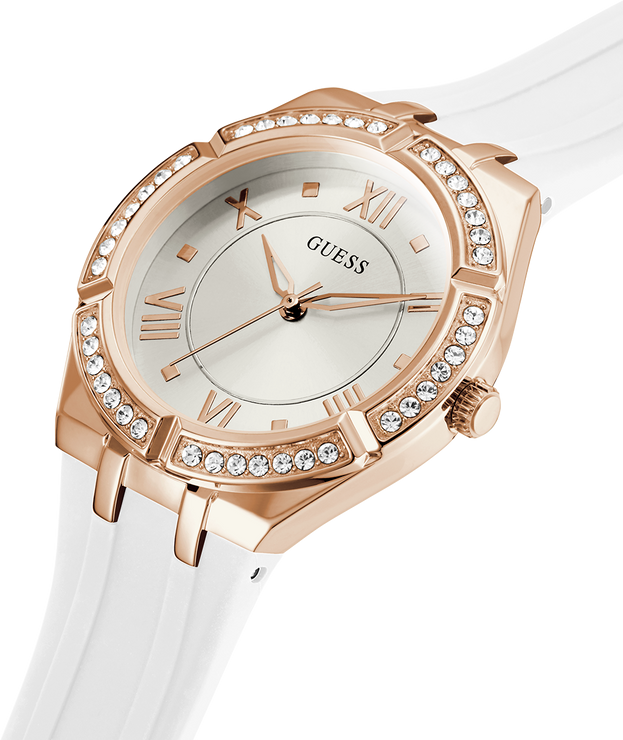 Montre Guess Femme GW0034L2 - Cadran Blanc, Bracelet Silicone Blanc, Boîtier Or Rose vue 2