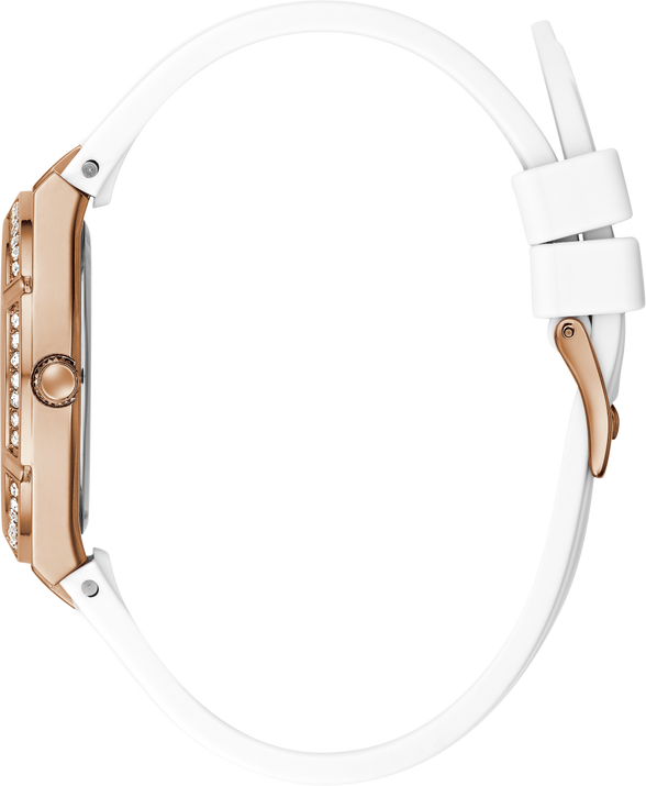 Montre Guess Femme GW0034L2 - Cadran Blanc, Bracelet Silicone Blanc, Boîtier Or Rose vue 3