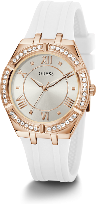 Montre Guess Femme GW0034L2 - Cadran Blanc, Bracelet Silicone Blanc, Boîtier Or Rose vue 5