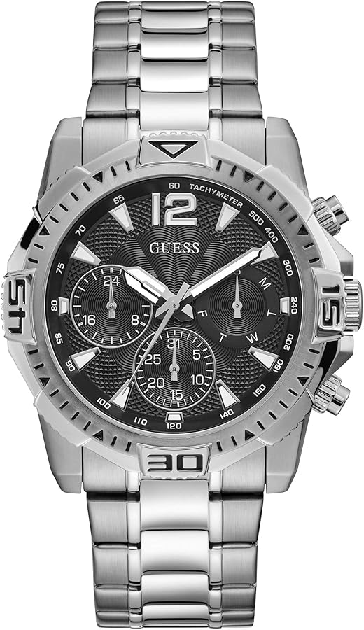 Montre Homme Guess Commander GW0056G1, Boîtier Argent et Cadran Noir Multifonction