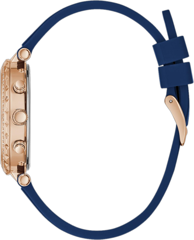 Montre Femme Guess Solstice GW0113L3 - Boîtier Or Rose, Cadran Argent, Bracelet Silicone Bleu vue 2