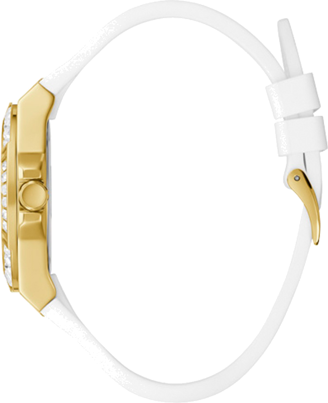 Montre Femme Guess GW0118L5 Venus - Boîtier Or, Cadran Blanc à Cristaux, Bracelet Silicone Blanc vue 2