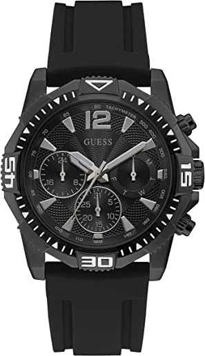Montre Homme Guess GW0211G3 - Cadran noir multifonction, bracelet silicone noir