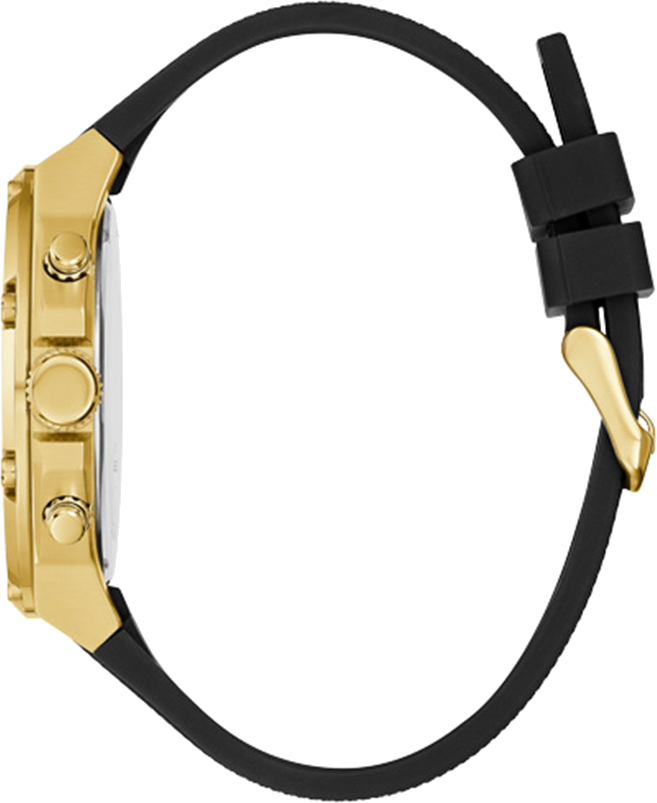 Montre Homme Guess Third Gear GW0334G2 bracelet silicone noir boitier acier doré vue 2