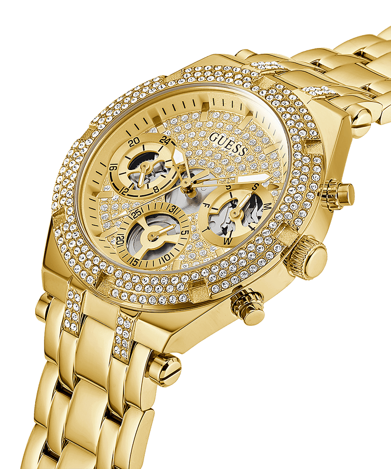 Montre Femme Guess Heiress GW0440L2 en or jaune, cadran squelette multifonction vue 2