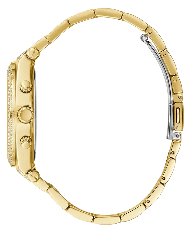 Montre Femme Guess Heiress GW0440L2 en or jaune, cadran squelette multifonction vue 3