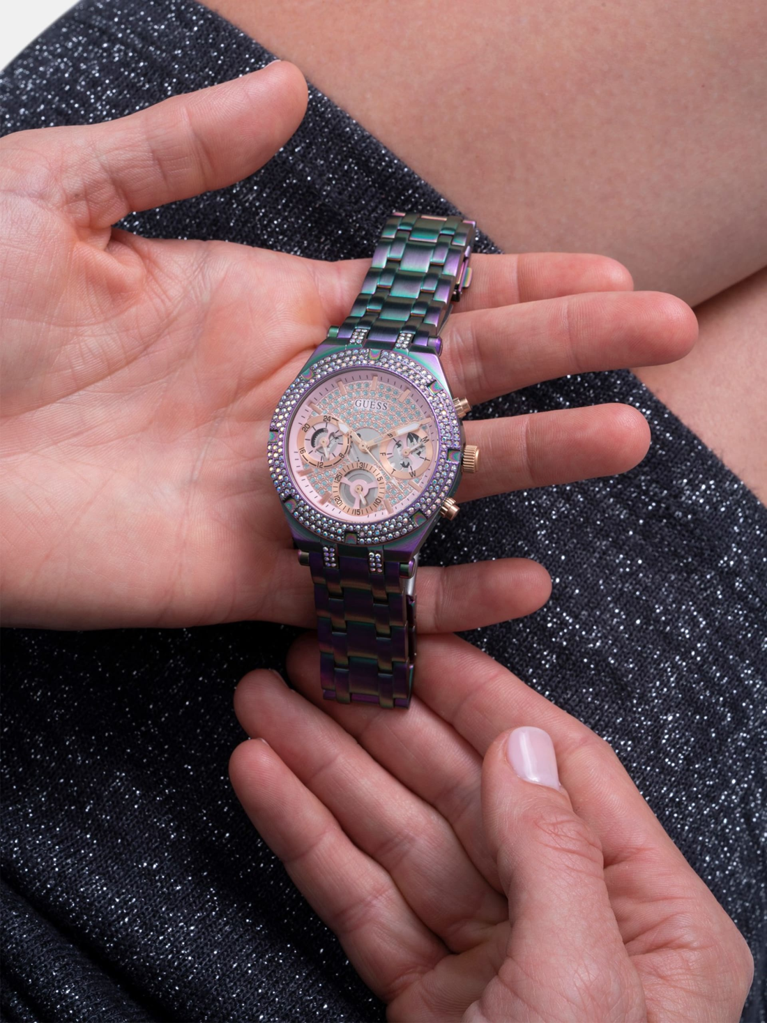 Montre Guess GW0440L3 Heiress Rainbow bracelet acier violet multicolore vue 5