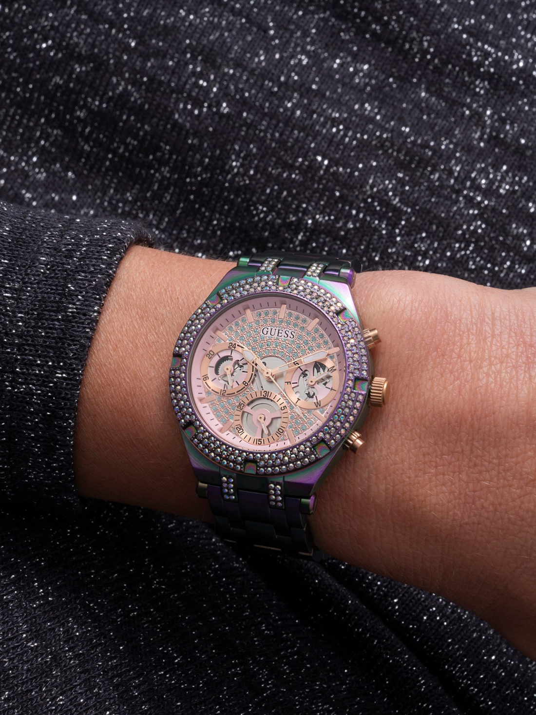 Montre Guess GW0440L3 Heiress Rainbow bracelet acier violet multicolore vue 6