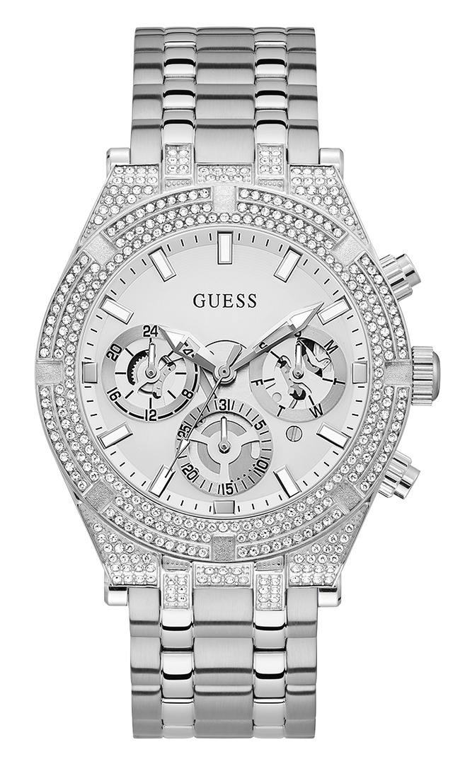 Montre Homme Guess GW0455G1 en acier inoxydable argenté, lunette sertie de strass