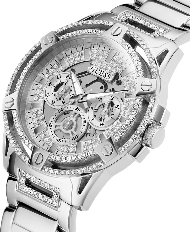 Montre Homme Guess King GW0497G1, boîtier acier argent orné de strass, bracelet acier vue 2