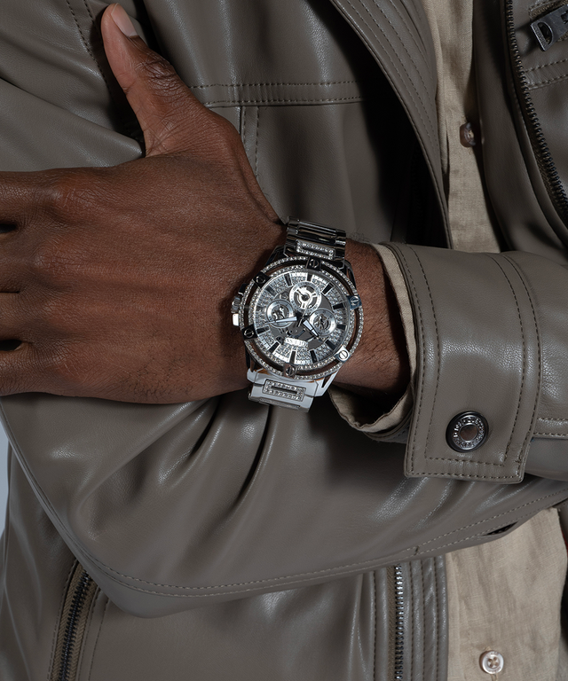 Montre Homme Guess King GW0497G1, boîtier acier argent orné de strass, bracelet acier vue 5