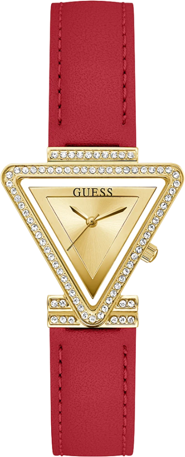 Montre Femme Guess Fame GW0504L2 - Boîtier Triangle Doré PVD - Bracelet Cuir Rouge