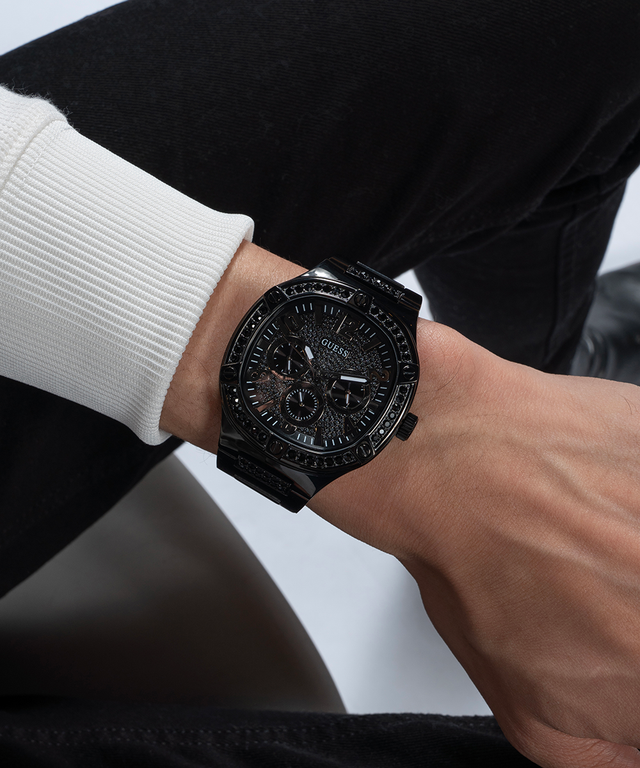 Montre Homme Guess Duke GW0576G3, boîtier et bracelet acier noir, cadran coussin multifonction vue 6