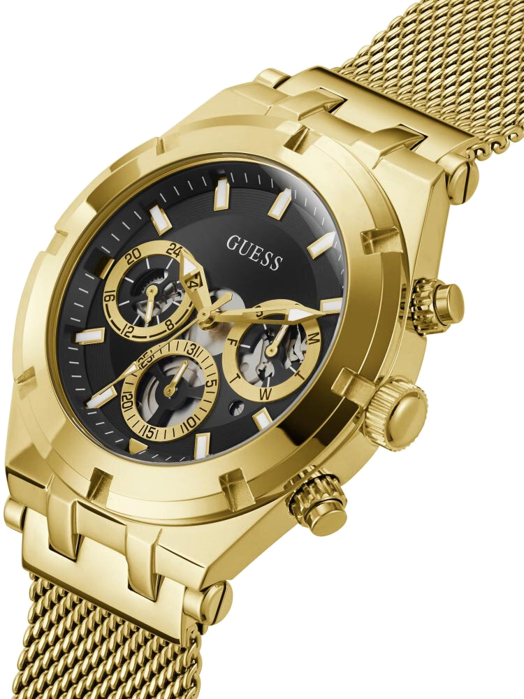 Montre Homme Guess Continental GW0582G2, boîtier et bracelet acier doré, cadran noir multifonction vue 2
