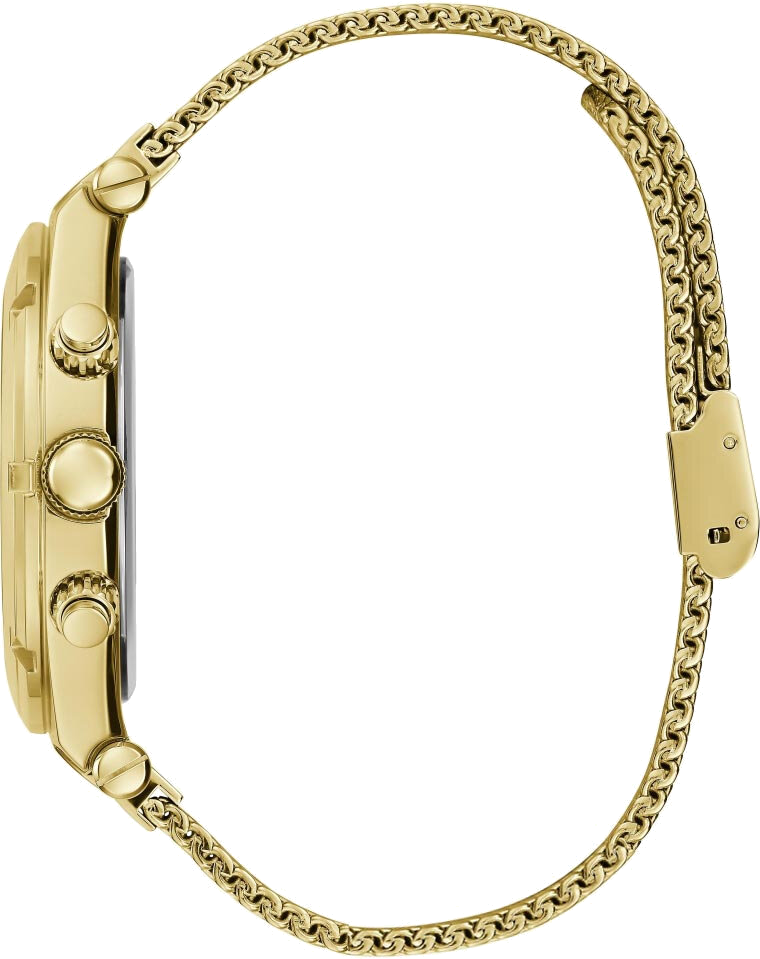 Montre Homme Guess Continental GW0582G2, boîtier et bracelet acier doré, cadran noir multifonction vue 3