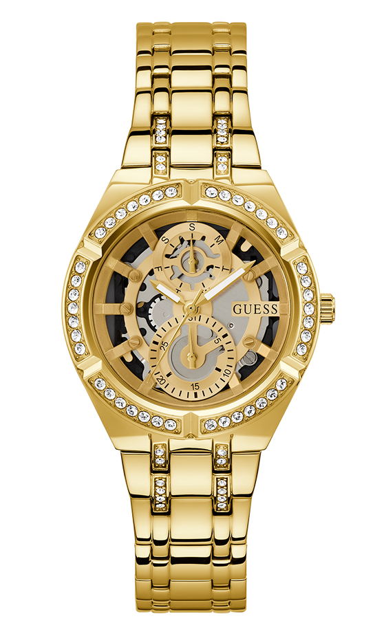 Montre Femme Guess Allara GW0604L2 - Cadran squelette doré multifonctions - Bracelet acier
