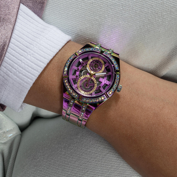 Montre Femme Guess Allara GW0604L4 - Bracelet Acier Arc-en-Ciel & Cadran Squelette à Cristaux vue 5