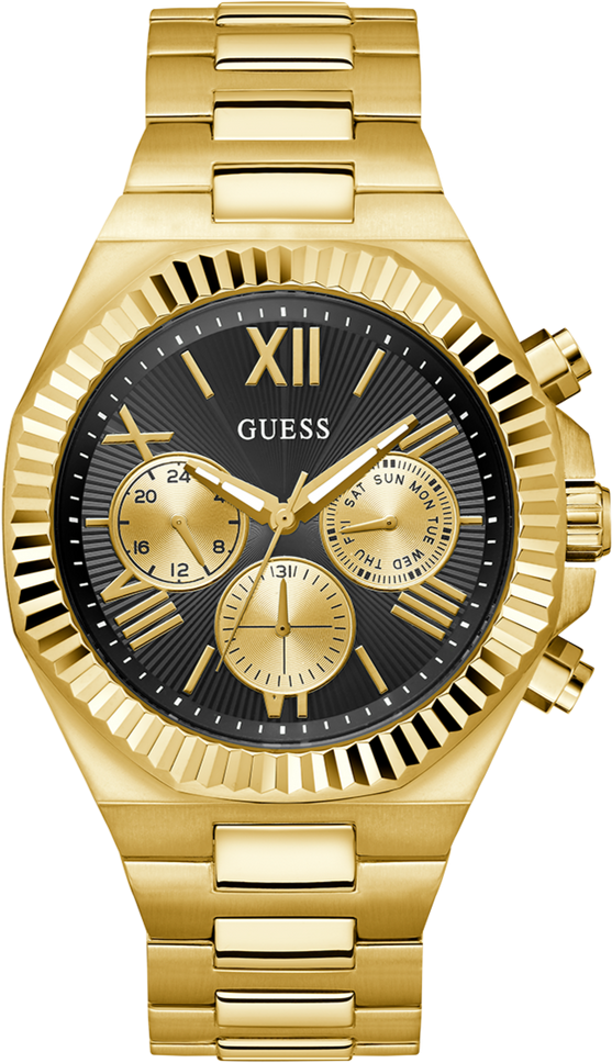Montre Guess GW0703G5 pour Homme - Boîtier Acier Doré, Cadran Noir Multifonctions