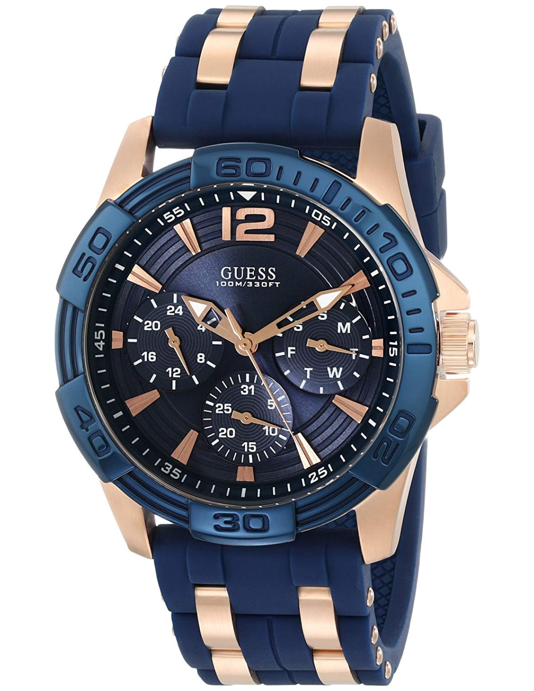 Montre Homme Guess Sporty W0366G4 - Cadran et Boîtier Acier Bleu, Bracelet Silicone